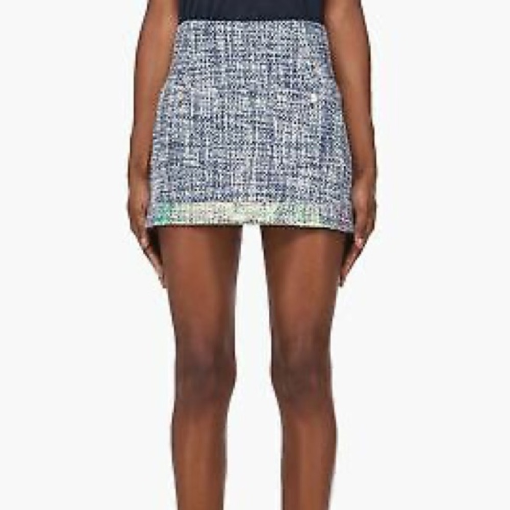 Theyskens' Theory Flossy Seast Navy Tweed & Iridescent Hologram Mini Skirt Sz 0